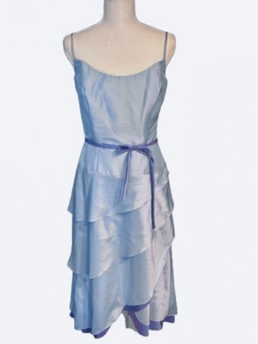 NWT B2 Blue Purple Cocktail Dress Formal New Midi Ruffled Tiered Wedding Medium